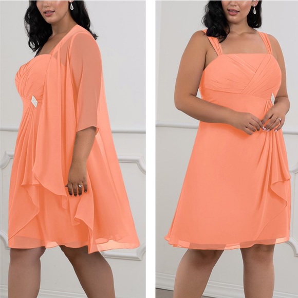 Azazie Dresses & Skirts - Azazie NWT 2 Pc. Olivia Coral Chiffon Flowy Dress Size 8